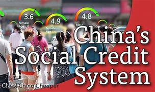 Picture of different numbered meters over the heads of different people with the words, 'China's Social credit Score'.