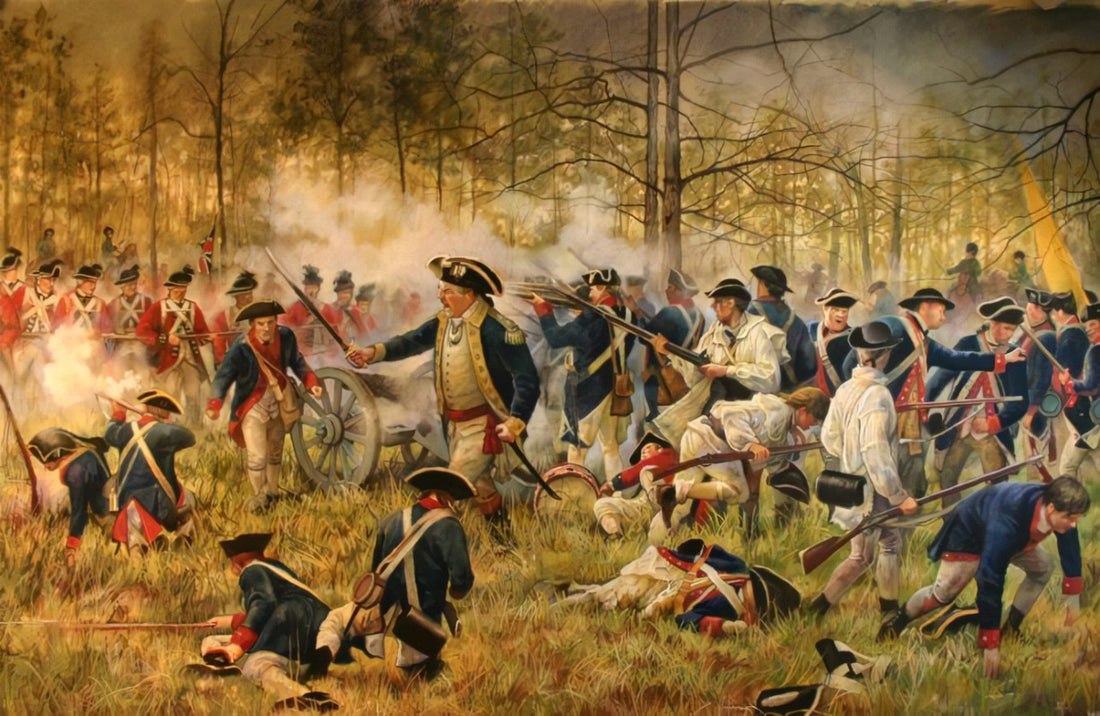 Artist illustration of battle during American Revolution.